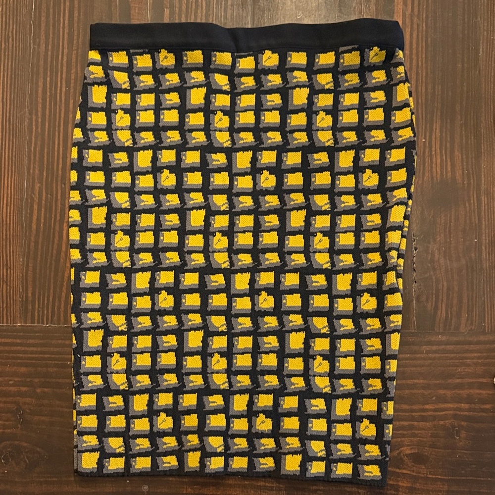 RACHEL Rachel Roy Yellow and Black Geometric Bandage Pencil Skirt